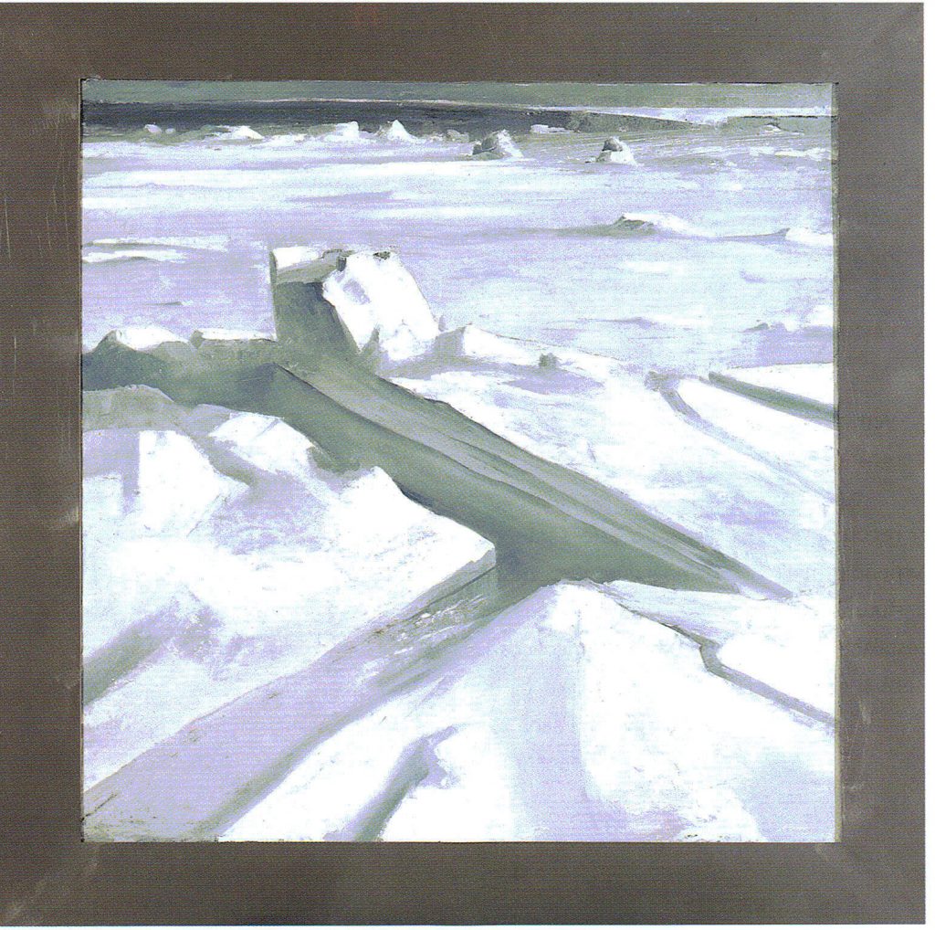 74º 49´La - Norte, 31º 50´Lo - Este. serie Geografía- óleo sobre tela - 100 x 100 cm- 2000- Jaime Sánchez